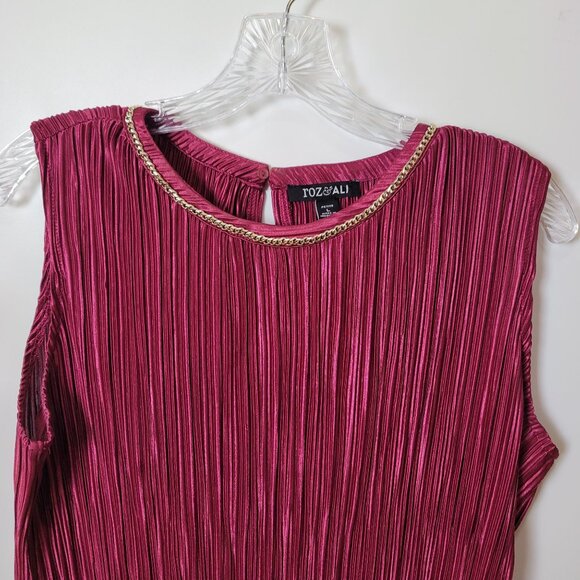 Roz & Ali Petite L Sleeveless Pleated Top With Chain Detail In Berry Pink - Picture 11 of 14